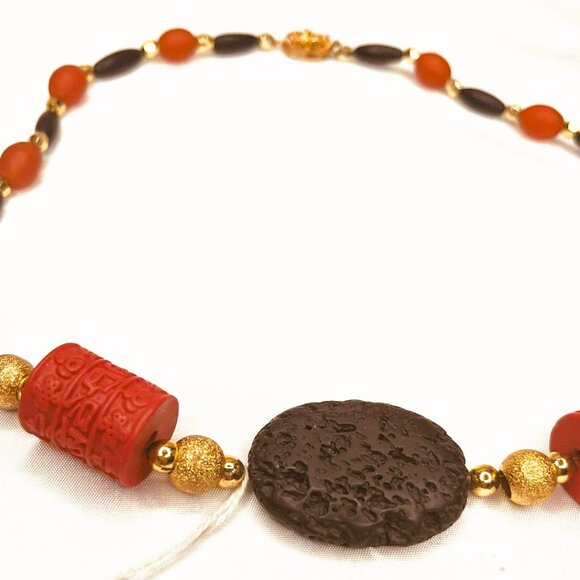 Vintage Lava & Tibetan Style Necklace – Mixed Materials, 48 cm - Picture 10 of 10